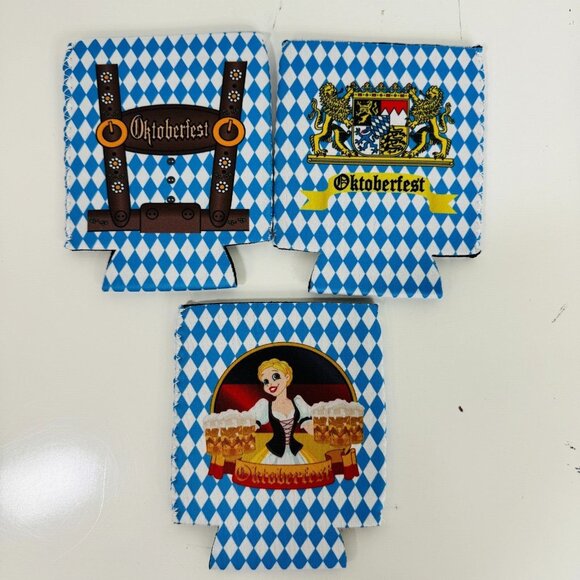 Oktoberfest Beer Can Coolers 9-Pack With Bavarian Patterns & Fun Designs New - Picture 2 of 7
